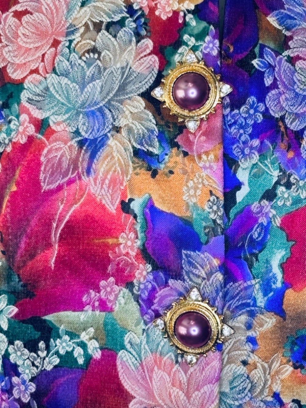 Vintage Ursula Floral Baroque Jacket with Statement Pearl Rhinestone Buttons‎ L - Picture 7 of 10